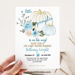 Little Pumpkin Baby Shower Invitation Blue, Our Little Pumpkin Is On The Way boy Invitation, Little Pumpkin, Pumpkin Baby Shower Invitation