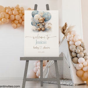 Welcoming Baby Shower Bear| Bear Themed Baby Shower Welcome Sign| Teddy Bear Baby Shower | We Can Bearly Wait Baby Shower Poster | Boy Bear