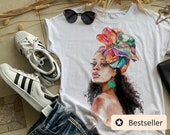 Women s T-shirt, African Woman Face Painted tee - TEE10260CT