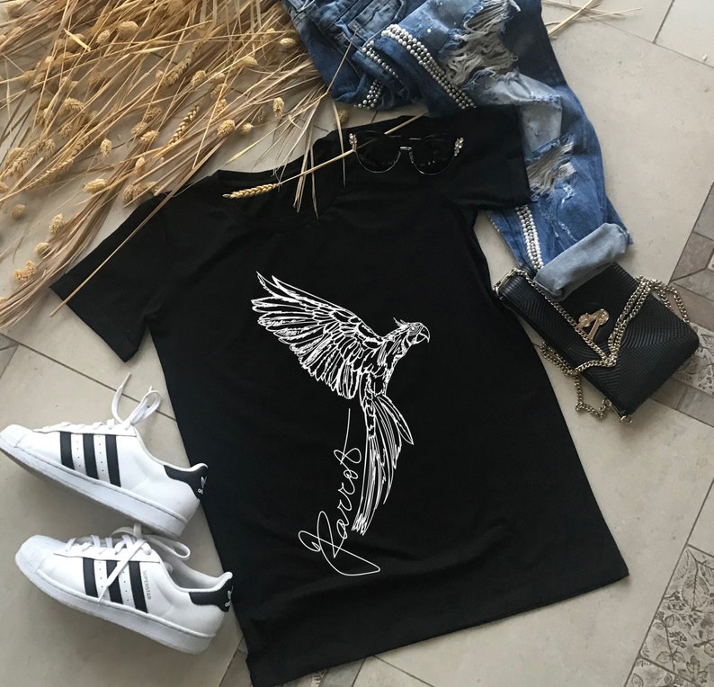TEE00190CT Animal t-shirts Cute T-Shirts Women Fashion Parrot Print Shirt\u00a0 Parrot Graphic Tee