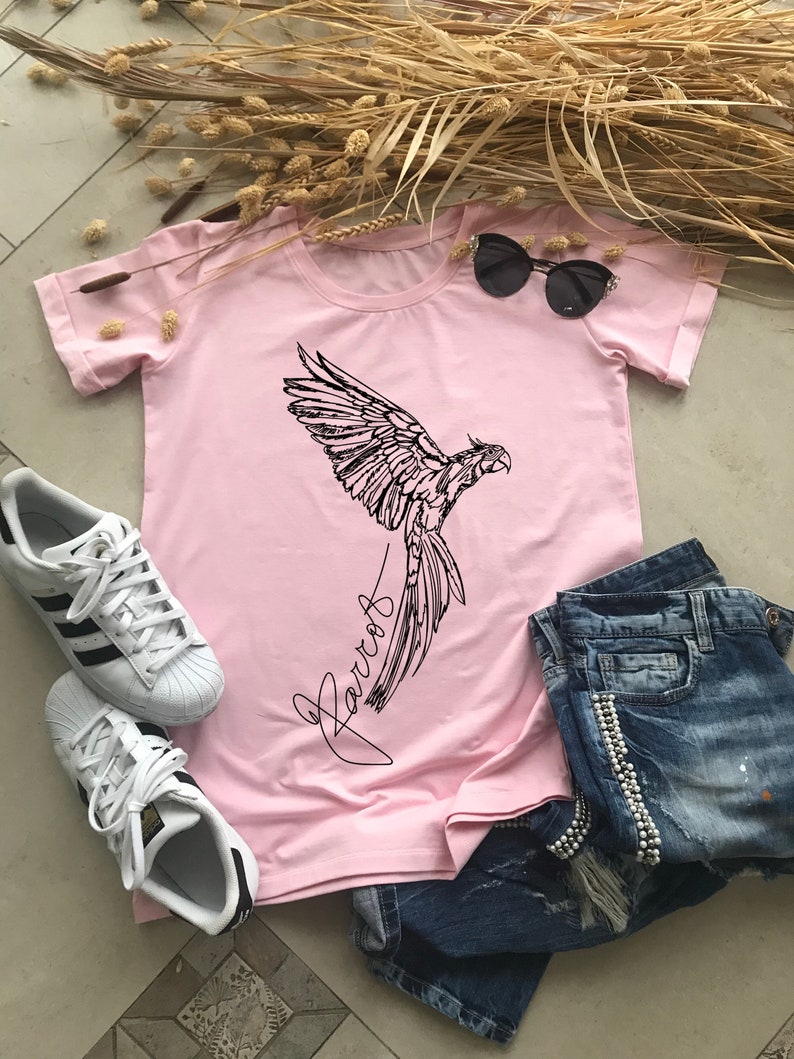 TEE00190CT Animal t-shirts Cute T-Shirts Women Fashion Parrot Print Shirt\u00a0 Parrot Graphic Tee