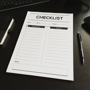 Clean Printable Checklist, Todo-List & Project Management, A4, Daily Task Planner, Instant Download