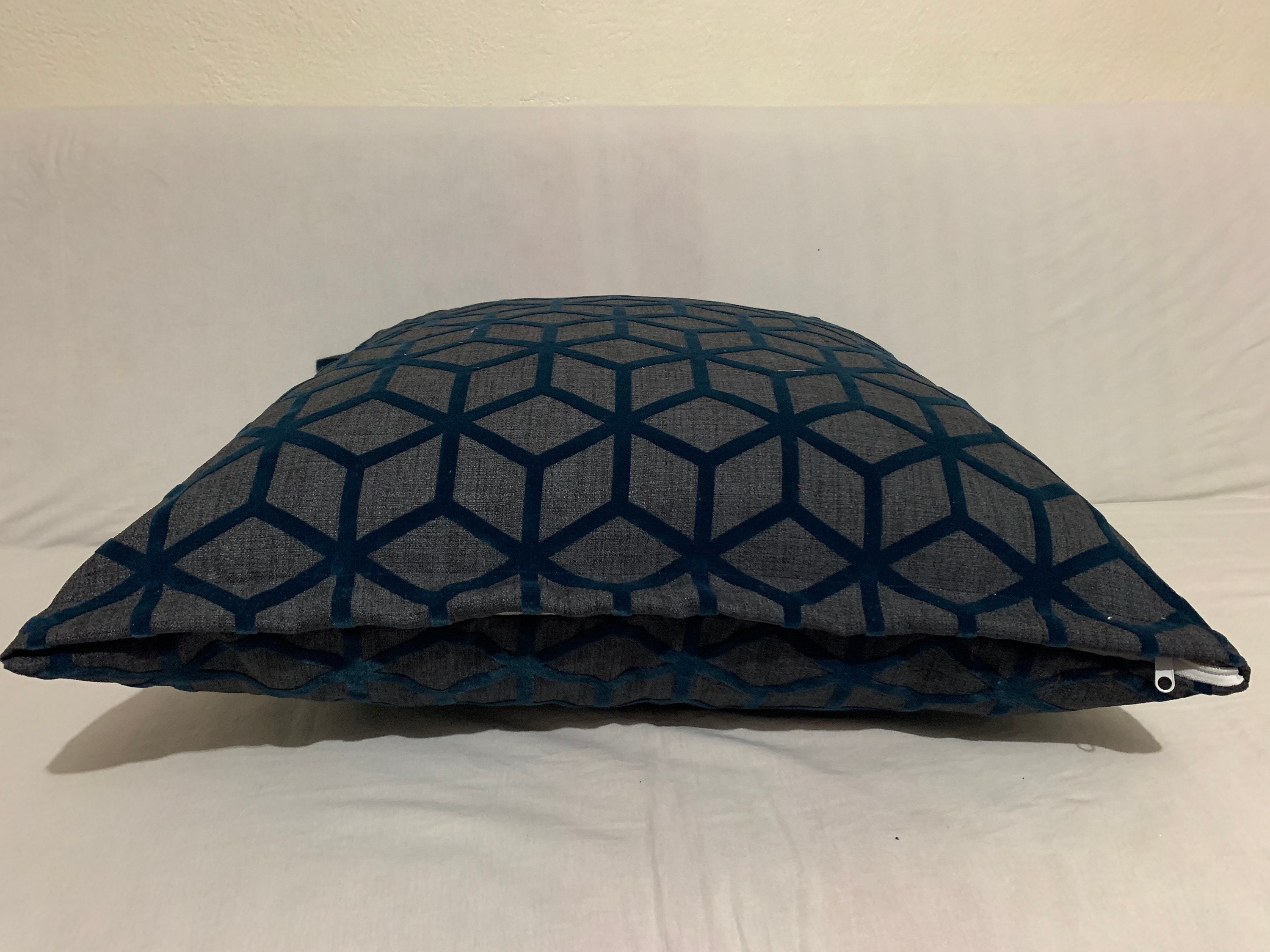 Kilim Pillow 26x26 Blue Velvet Pillow Cover Gray Lumbar Etsy