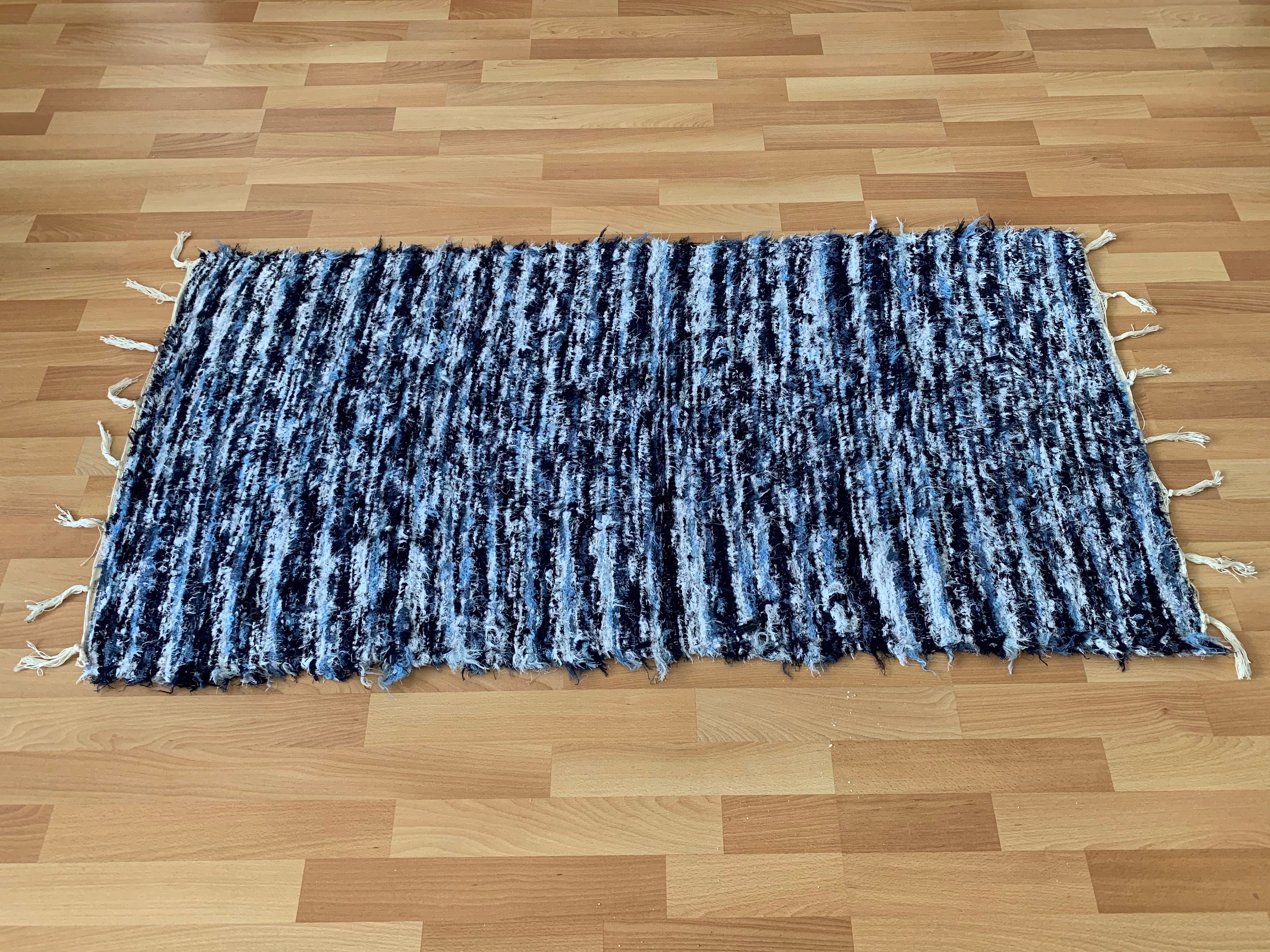 Mittlerer handgewebt blauer Teppich Baumwollteppich | Etsy