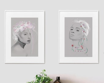 Duo poster illustrations portraits of women A4 • Alvie & Elfie