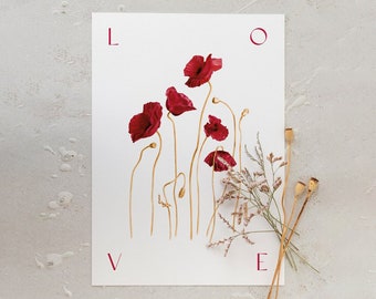 botanical illustration with flowery message, flowery gift card, A5 art poster • Poppy collection