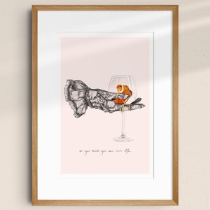 Modeillustrations-Kunstposter, Spitzenhandschuh und Clownfisch A4 • Fisch und Spitze
