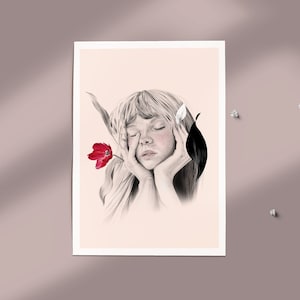 Modeillustrations-Kunstposter, florales Frauenporträt A4 • Blumenträumer II