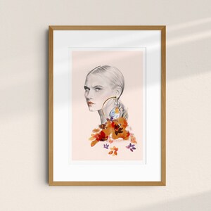 Mode-Illustration-Kunstposter, florales Frauenporträt A4 • Be My Dæmon