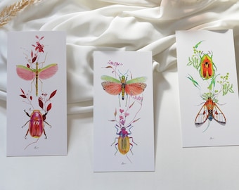 Art card illustrated with insect pencils • Duo portrait of unique “Little world” insects, hand-gilded