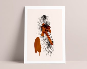 Fashion illustration art poster, woman portrait A4 • Girl in autumn