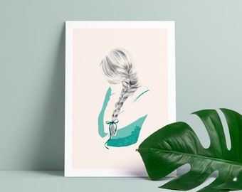 Art poster, illustration woman in green A4 • Girl in Spring