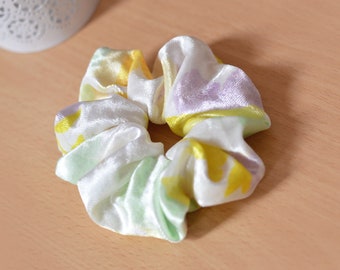 Pastel flower velvet scrunchie - white velvet hair pastel floral pattern