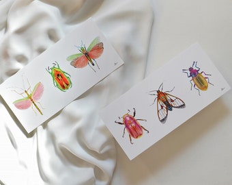 Art card illustrated with insect pencils • Landscape trio of insects "Little world"