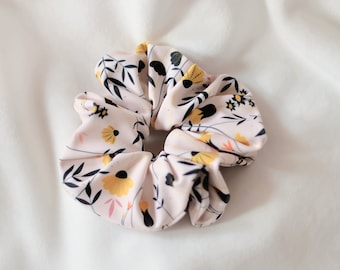 Satin flower darling, handmade - ocher and black floral pattern for women - artisanal creation