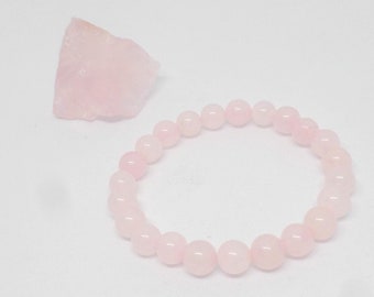 Bracelet made of 8mm or 10mm rose quartz beads in natural stone
