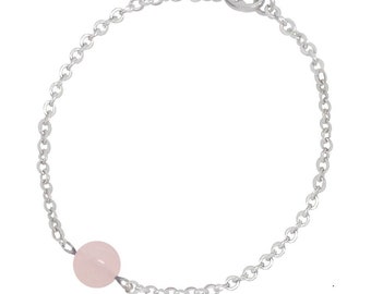 Rose quartz bead bracelet and its gold or silver chain in surgical steel