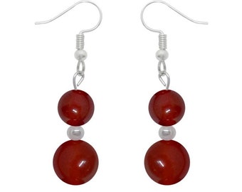 Double carnelian beaded earrings made of natural stone and surgical steel gilded or silver
