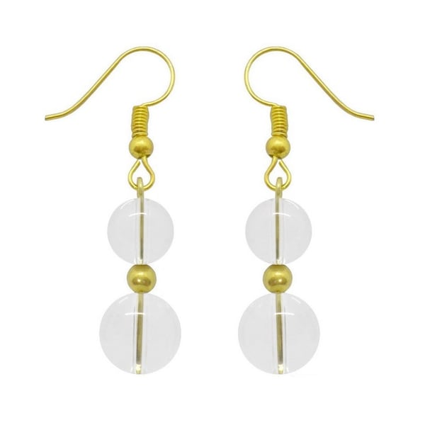 Hanging earrings two rock crystal beads in natural stone and gold or silver surgical steel