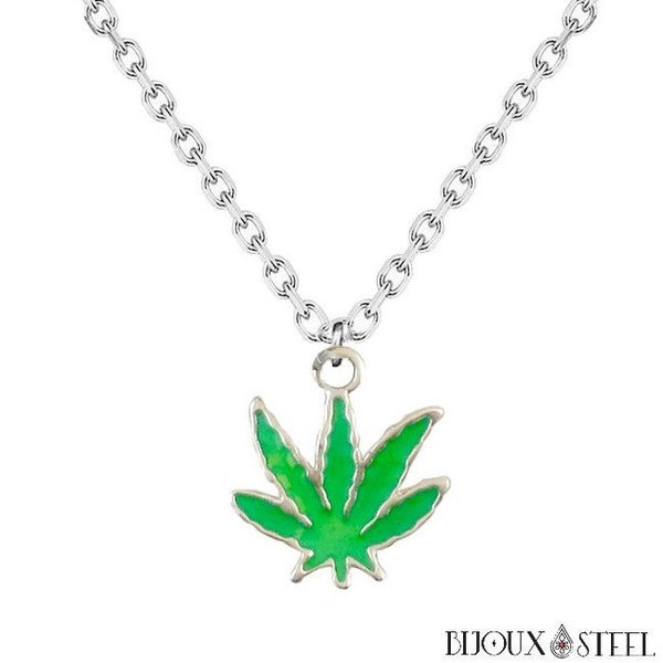 Collier à pendentif feuille de cannabis verte claire