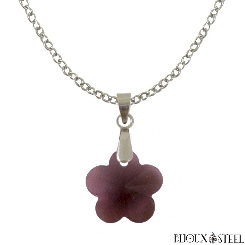 6-color glass flower pendant necklace and surgical steel chain image 2