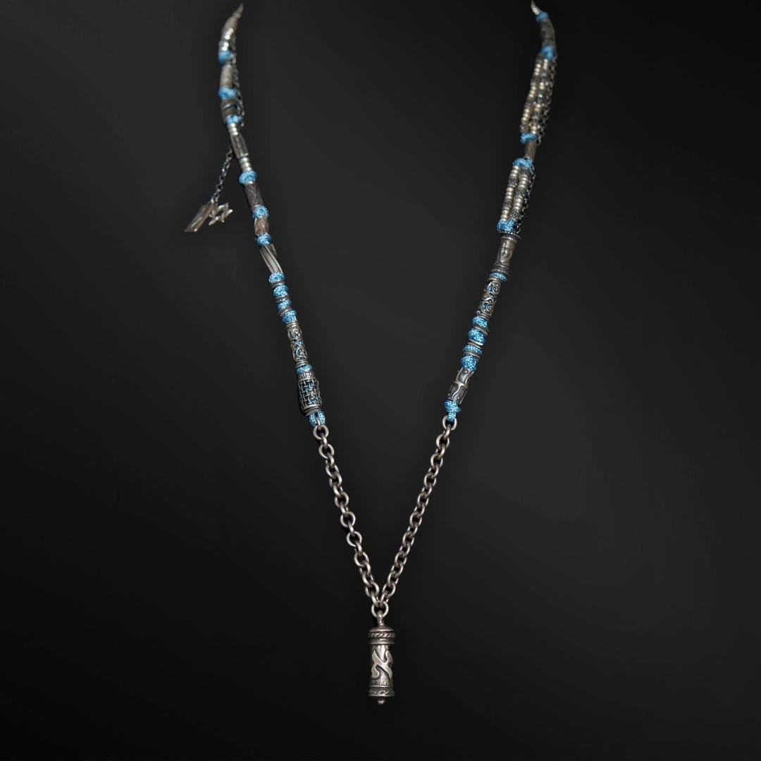 Aleph Symbole on a Sky Blue Canva and 925 Silver Necklace - Etsy