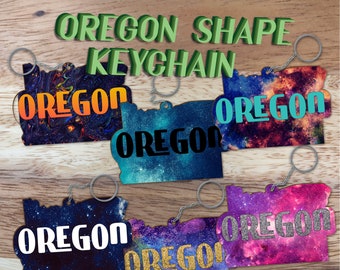 Wooden Oregon-Shaped Keychain - Perfect Souvenir or Gift Pacific Northwest, Lincoln City, Oregon - Space Galaxy Key Fob Accessory