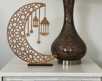 Goemetric Ramadan Moon with hanging lanterns-Table decor-Ramadan Moon Decoration-Ramadan Decoration-Geometric Moon