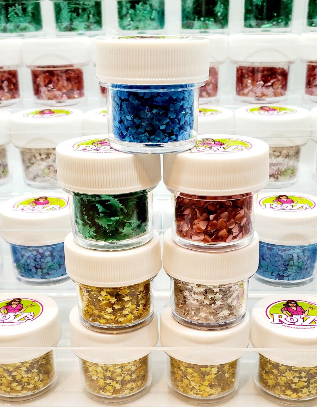 Edible Glitter Shapes Bulk Pack: Metallic Shimmer Stars, Hearts, Trees ...