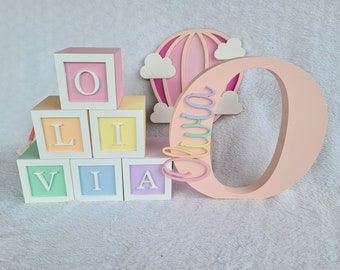 Personalised wooden letter, Nursery name letters, rainbow shelf decor, christening gift for girls, wall letters, naming ceremony gift