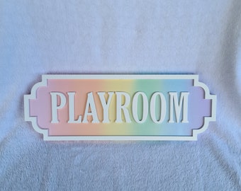 Playroom door sign, pastel rainbow name sign, Personalised street sign, rainbow nursery decor, personalised door sign, Christening gift