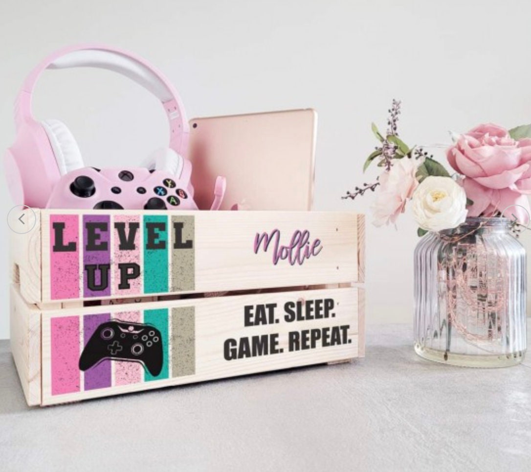 Gamer girl accessories Gaming station crate Gaming stand Etsy
