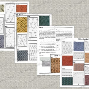 May include: A knitting pattern book with instructions for lace and cable patterns. The book features color images of the different stitches and patterns.