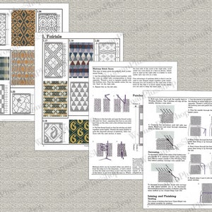 May include: A close-up of a printed page with instructions for knitting and punch needle embroidery. The page includes diagrams and text explaining the different stitches and techniques. The text includes the words "Fairisle", "Matinee Stitch", "Punch Needle", and "Joining and Finishing".