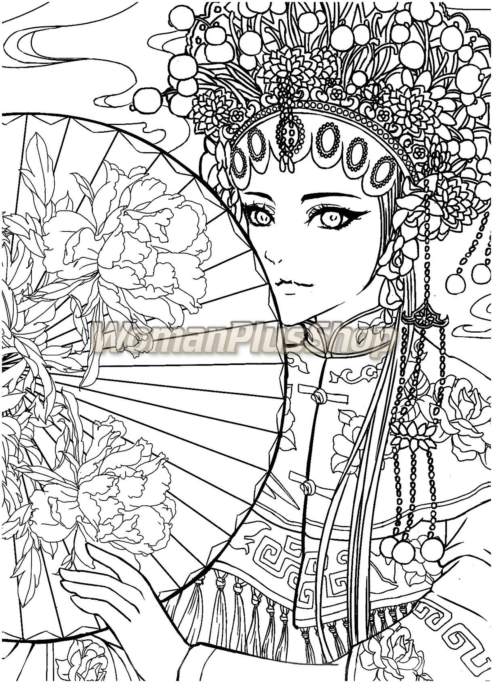 Chinese portrait coloring coloring pattern pdf coloring book | Etsy