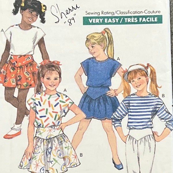 Butterick 6354 Vintage Fast & Easy Sewing Pattern Girl's Wardrobe/Children's Top/Skirt/Culottes and Pants/Child Size 5-6-6X/P CUT TO 6/1988