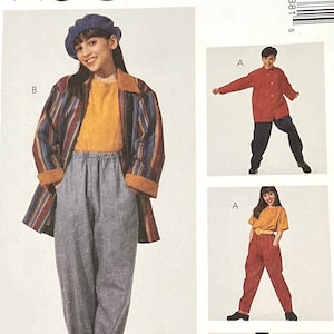 May include: A sewing pattern for making pants, shirts, and jackets. The pattern includes instructions for making different styles of pants, shirts, and jackets. The pattern is for stretch knits only.