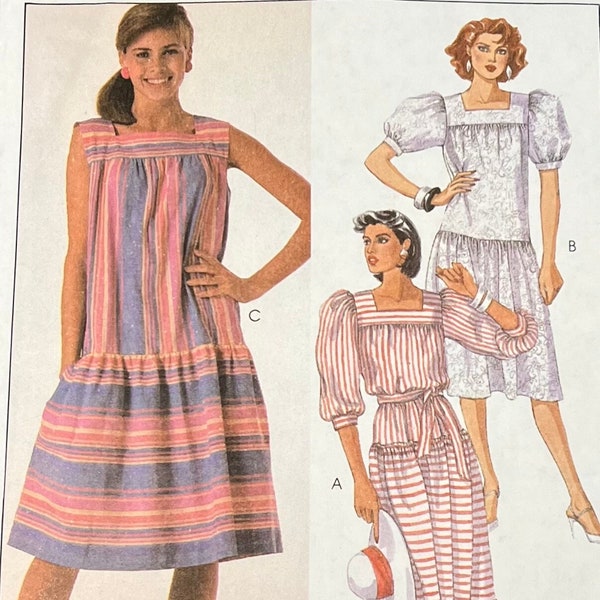 McCall's 9537 Easy Misses' Dress with Sleeve Variations & Tie Belt/Misses Petite-Able Sewing Pattern/Size 12-16 P. Cut to 16/COMPLETE/1985