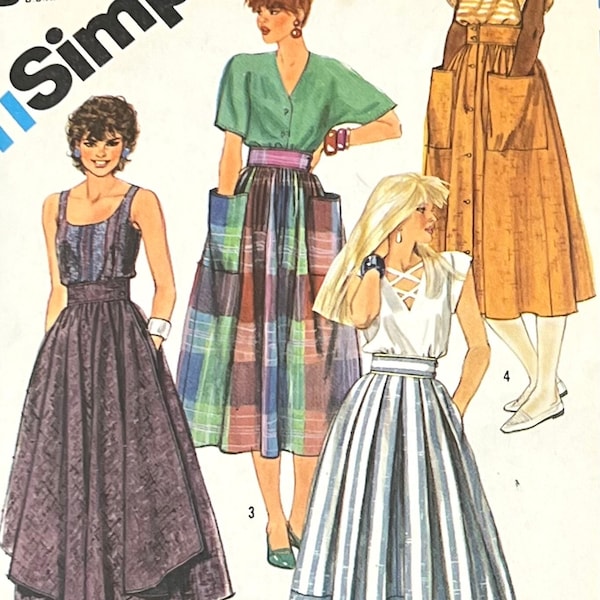 Simplicity 6338 Misses' Set of Dirndl Skirts in Two Lengths Seing Pattern/Misses Set of skirts/Size 8/Waist 24"/P. CUT/1983