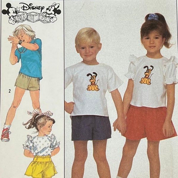 Simplicity 8651 Disney Babies Sewing Pattern/Child's Pull-On Shorts/Culottes & Knit Top/with Pluto Blue Wax Transfer/Size 5/FF/UNCUT/1988