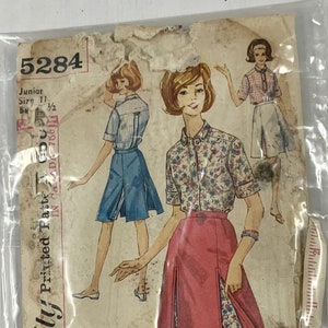 May include: Vintage sewing pattern for a skirt with a side slit. The pattern is for junior size 11 1/2 and is printed in Canada. The pattern number is 5284.