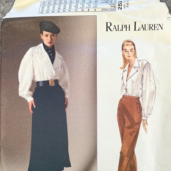 Vogue 2528 Misses' Blouse, Skirt and Pants - Vogue American Designer Ralph Lauren Sewing Pattern/UNCUT SIZE 6-8-10/VINTAGE 1990