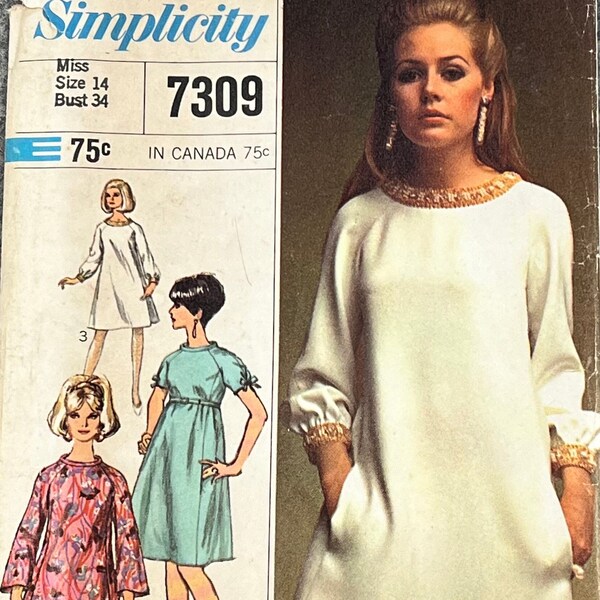 1967 Simplicity 7309 Misses The "Tent" Dress/1967 Summer of Love Dress Pattern/Designer Fashion Size 14 Bust 34” Waist 36"/CUT COMPLETE/RARE