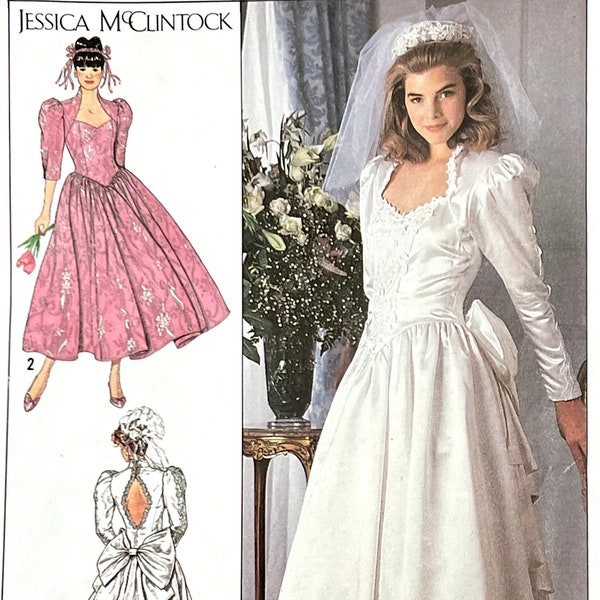 Simplicity 9505 Jessica McClintock Brides & Bridesmaids' Dress/Dress with Princess Seam Lined Bodice/Misses/Miss Petite Size 8-14/UNCUT/1989