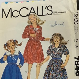 McCall&#39;s 7846 Girls&#39; Dress Sewing Pattern/Morton Simon Inc/Party Dress/Size 8/Carefully Cut on Cutting Line/Vintage 1981