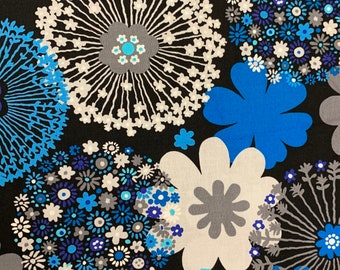 1/2 YD/Sapphire by Exclusively for Quilters - with blue and gray flowers (18”x44”) 100% Quilters Cotton