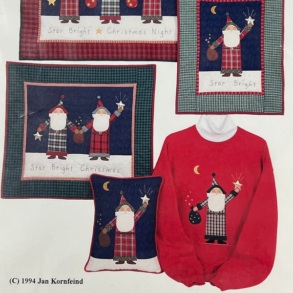 Star Bright Santa/Quilted/Appliqued Wall-hanging/Pillow or Embellished Sweatshirt/Country Appliques by Jan Kornfeind #CA-79/NEW/UNOPEN 1994