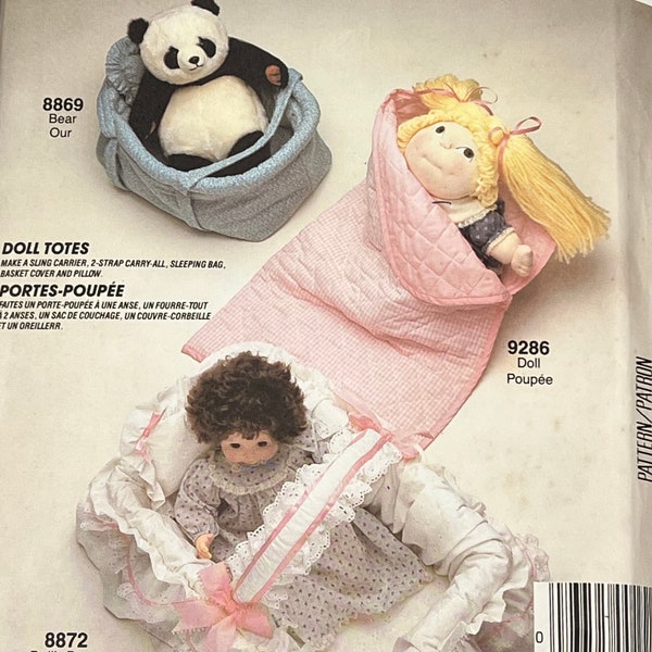McCall's P910/9315/756 Doll Accessory Package for Dolls up to 18"/Bassinet and Pillow/2-strap Carry-all/Sleeping Bag and Sling Carrier/UNCUT