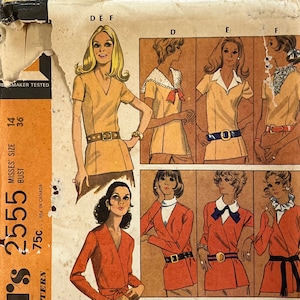 RARE 1970&#39;s McCall&#39;s 2555 Misses&#39; Blouses and Dickeys/A McCall&#39;s Step-by-Step Patten/Size 14/Partially Cut/Complete/70&#39;s Boho Style Blouses