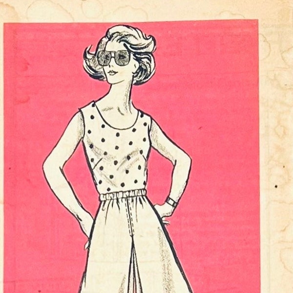 Mail Order Printed Pattern 9069 Misses/Women's Sleeveless or Short Sleeved Blouse and Culottes/Size 16/CUT/COMPLETE/Vintage 1960's